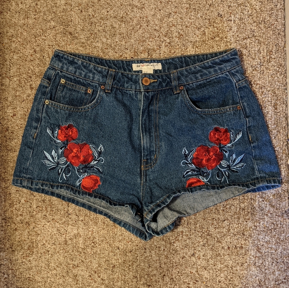 H&M Coachella Embroidered Jean Shorts